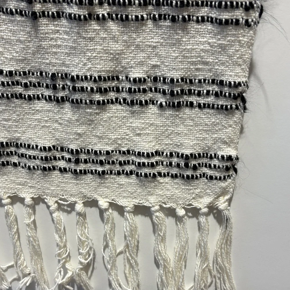 Threshold Striped Fringe Throw Blanket - White with Black Stripes